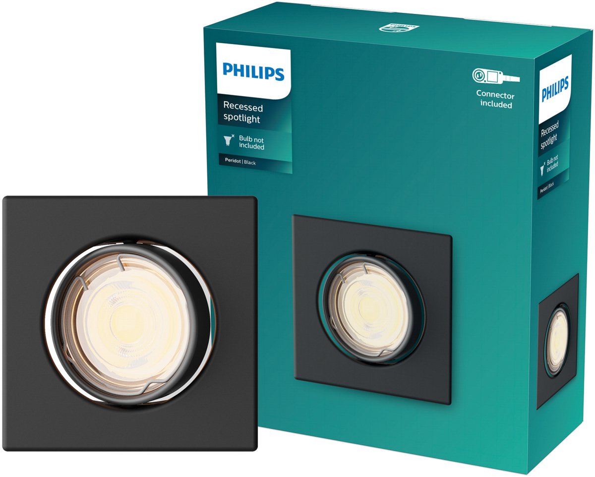Philips led philips peridot inbouwspot - gu10 fitting - zwart - vierkant - richtbare spot