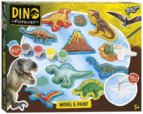 Totum Dinosaurier Junior Bastelset Gips und Farbset Dino Forever Modellfarbe inklusive Gips, 6 Malfarben – Geschenktipp für Jungen