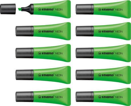 Stabilo Neon – Textmarker – einzigartige Tubenform – grün – Box mit 10 Stück