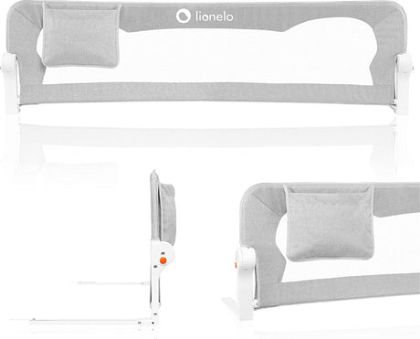 Lionelo Eva-Bettgitter – Sicherheitsbarriere bis 27 kg – 180° faltbar – 150 cm breit – robuster Aluminiumrahmen – sicherer Gurtstandsichere Blockade – für Kinder von 18 Monaten bis 5 Jahren