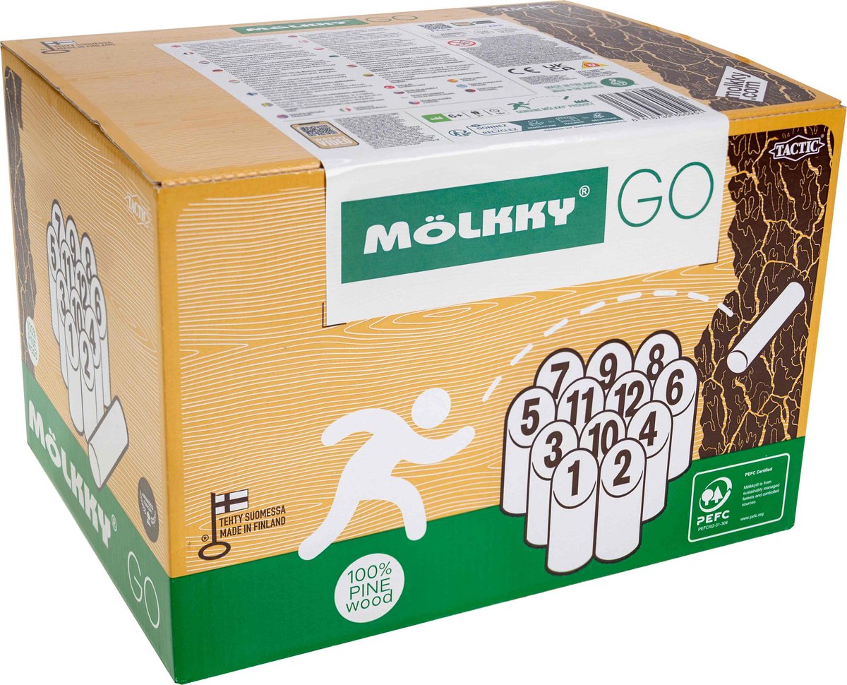 Selecta Molkky Go Kiefernholz-Wurfspiel mit 12 Kegeln