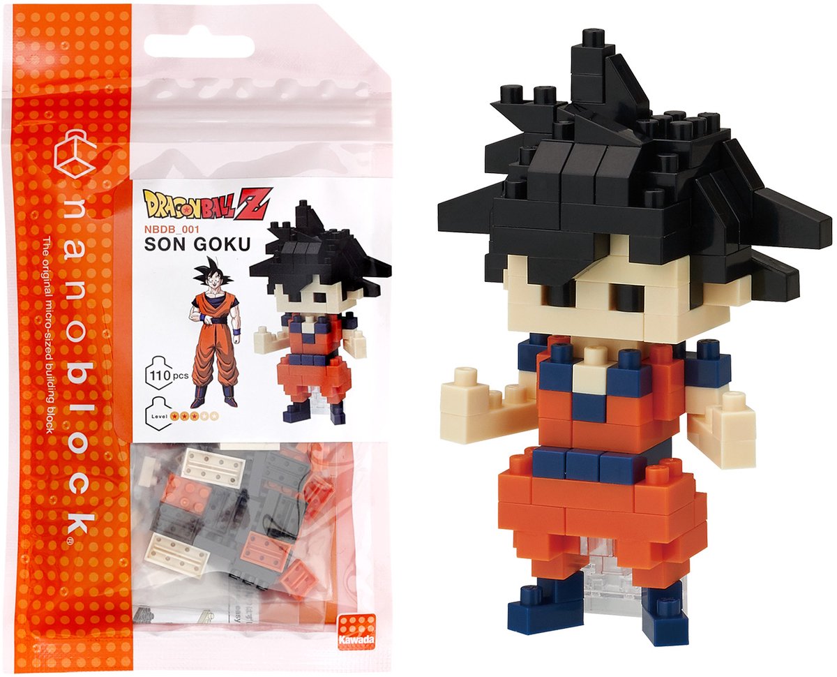 Bandai - nanoblock - son goku - dragon ball z - mini brick figuur - bouwset - pixel goku manga figuur bouwpakket - nbdb001