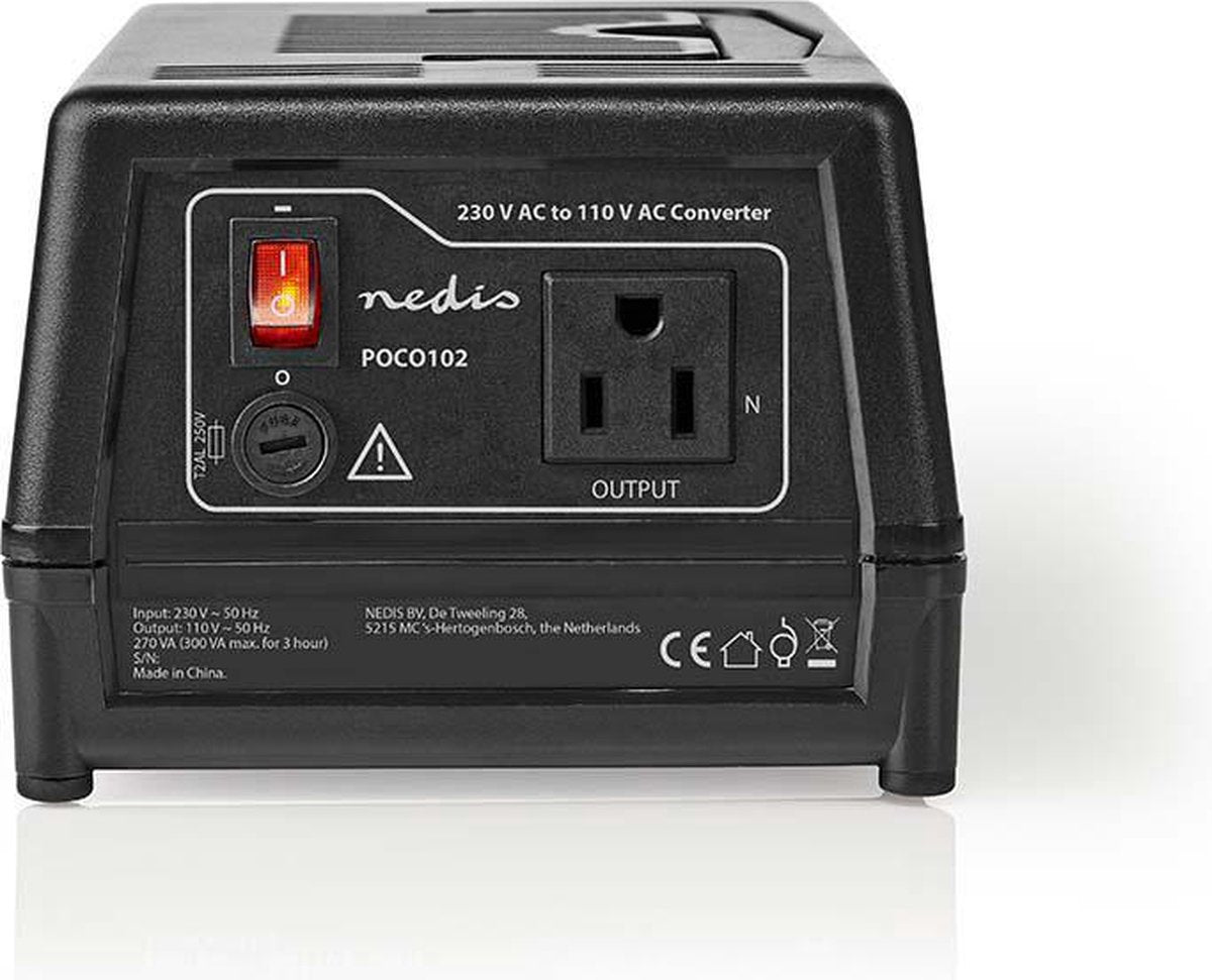 Nedis Spannungswandler 270 W – 230 V auf 110 V – geerdet – für amerikanische Geräte