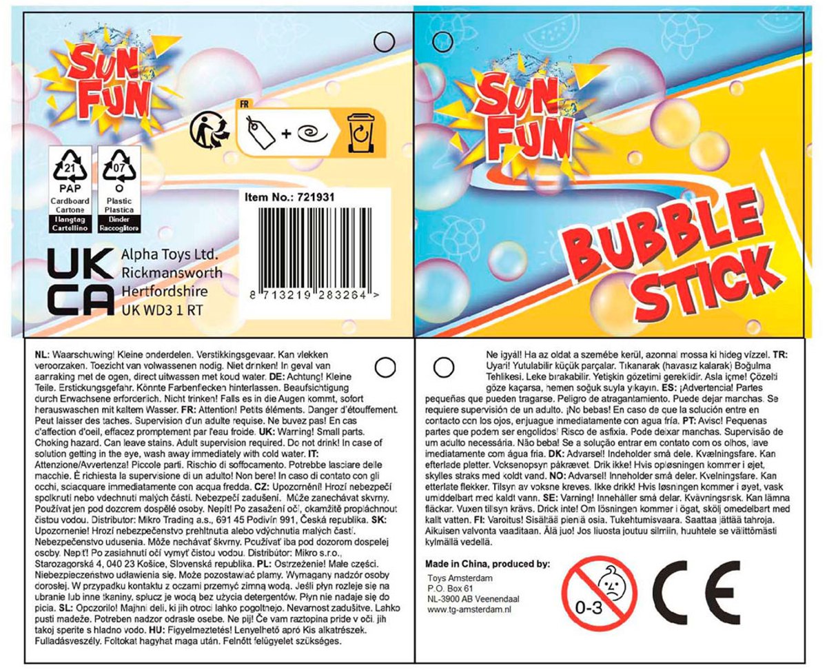 Sun Fun Seifenblasenstab 120ml 37cm, 24 Stk.