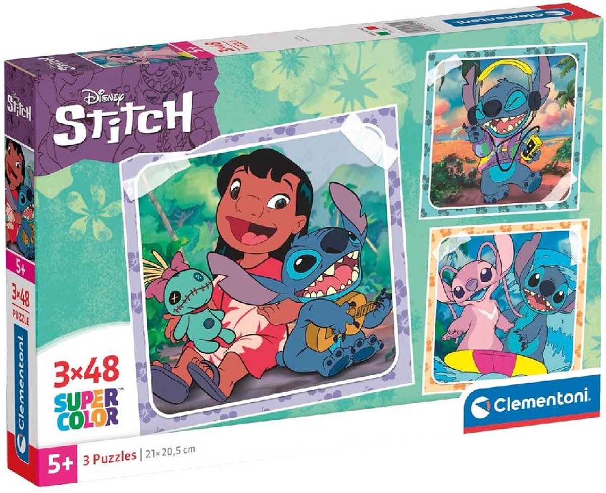 Clementoni Jigsaw Puzzle Super Color Square Disney Stich, 3x48st.