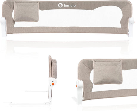 Lionelo Eva-Bettgitter – Sicherheitsbarriere bis 27 kg – 180° faltbar – 150 cm breit – robuster Aluminiumrahmen – sicherer Gurtstandsichere Blockade – für Kinder von 18 Monaten bis 5 Jahren