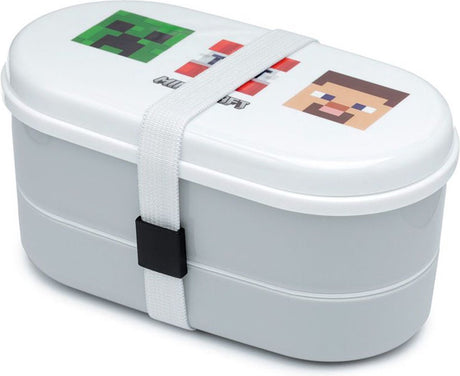 Puckator Bento Box Minecraft Brotkasten mit Gabel + Löffel – weiß
