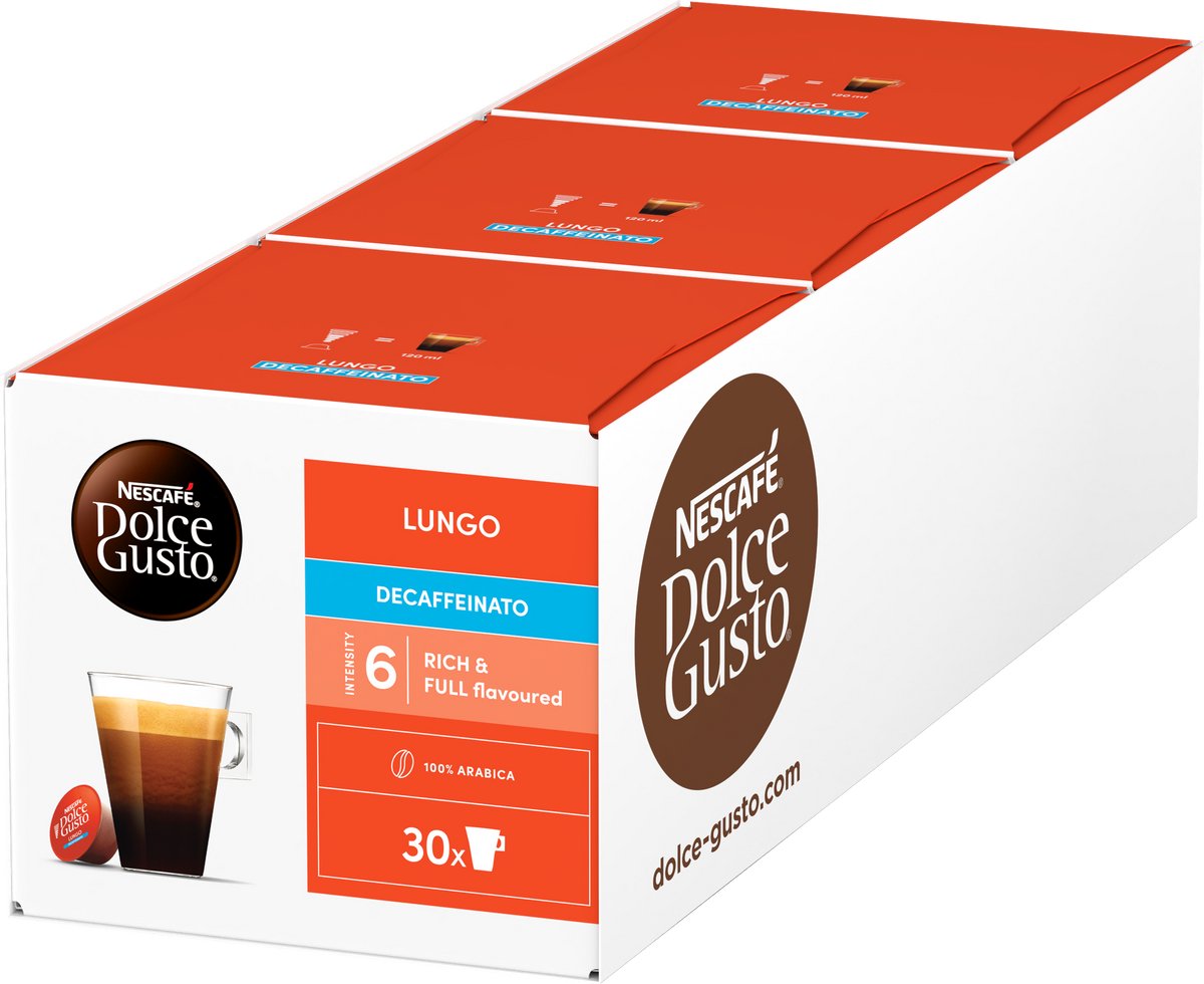 Nescafé Dolce Gusto Kapseln Lungo Decaffeinato – 90 Kaffeetassen für 90 Tassen Kaffee