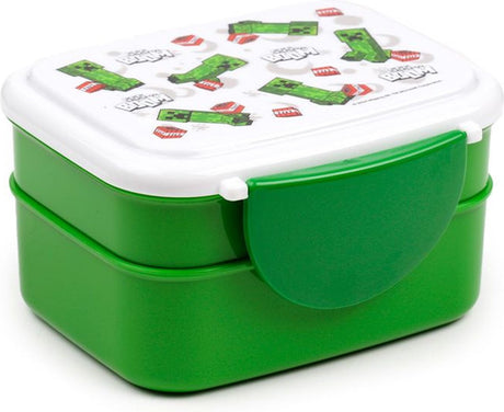 Puckator Bentobox Lunchbox – Minecraft Creeper TNT – SSS. . . Baum - weiß grün - Besteck - 9x15,5x14cm