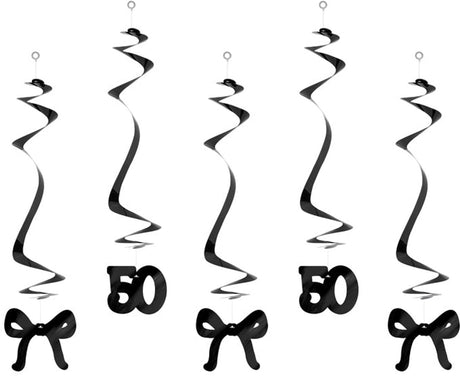Partydeco Geburtstagsdeko mit Girlande zum 50. Geburtstag, mit Bändern, schwarz, 50 cm (1 Packung à 5 Stück)
