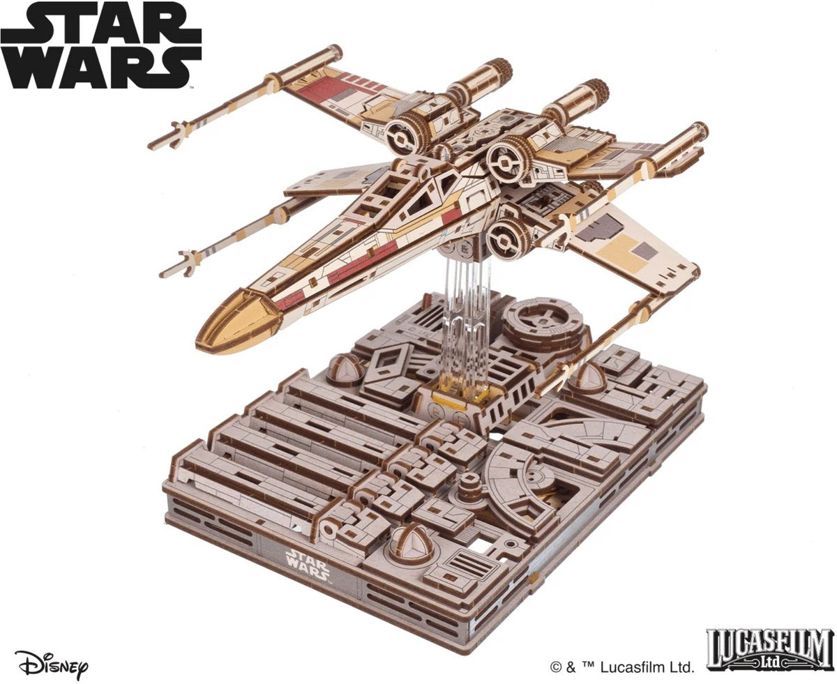 Ugears 3D-Modellbausatz – Luke Skywalkers X-Wing Starfighter – Star Wars – mechanischer Bausatz aus Holz – Lernspielzeug