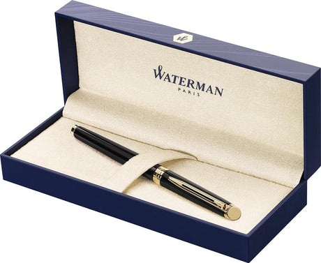 Waterman Hemisphere Tintenroller | glänzendes Schwarz mit 23-karätigem Goldbesatz | feiner Punkt | schwarze Tinte | Geschenkverpackung