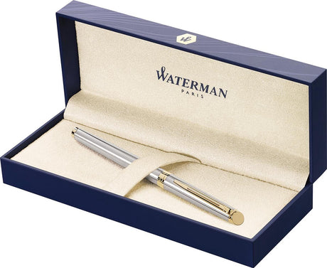 Waterman Hemisphère-Füllfederhalter | Edelstahl mit 23-karätigem Goldrand | feine Feder | schwarze Tinte | Geschenkverpackung