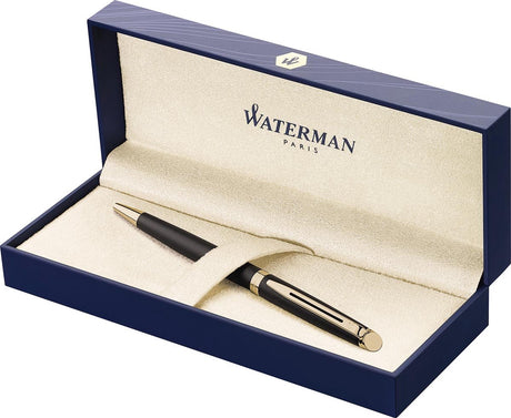 Waterman Hemisphère-Kugelschreiber | mattschwarz mit 23 Karat Goldfinish | mittlerer Punkt | blaue Tinte | Geschenkverpackung