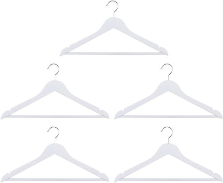 Alpina witte kledinghangers hout set 5 stuks – kleerhangers voor brede schouders - kledinghanger met draaibare haak - kleding hangers met anti‑slip wit met broeklat