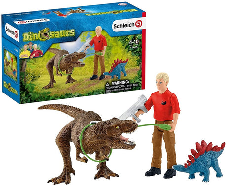 Schleich Dinosaurier - Tyrannosaurus Rex Angriff - Dino-Spielzeug - Figurenset - Kinderspielzeug für Jungen und Mädchen - 5 bis 12 Jahre - 4 Teile