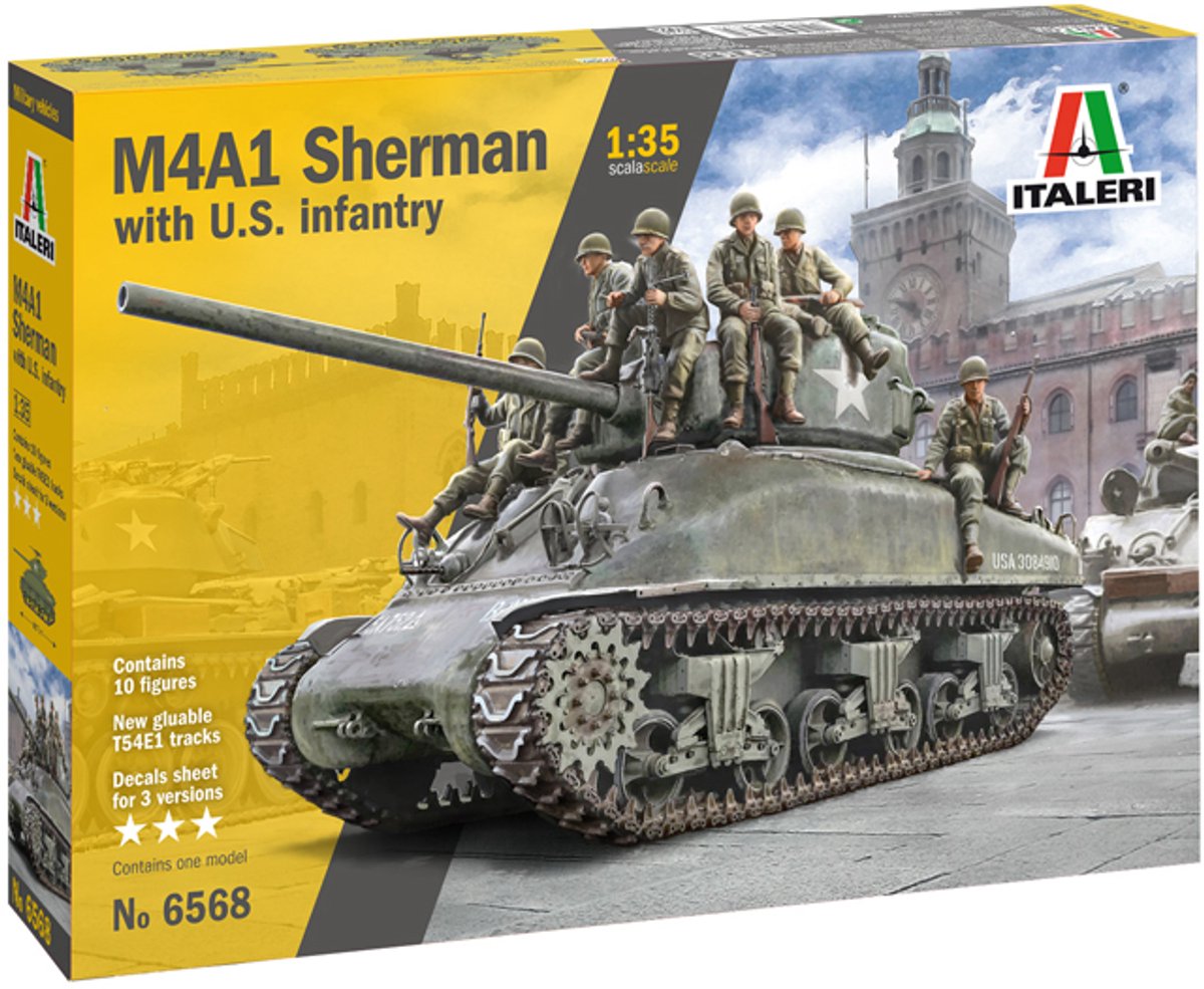 Italeri 6568 - m4a1 sherman with infantry - 1:35