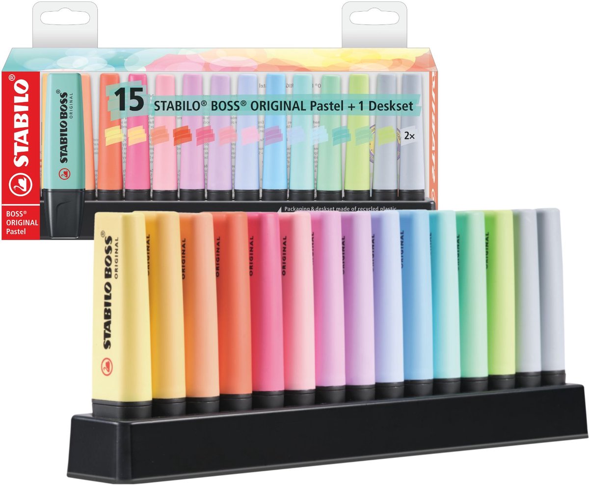 Stabilo Boss Original Pastell – Textmarker – 15-teiliges Schreibtischset