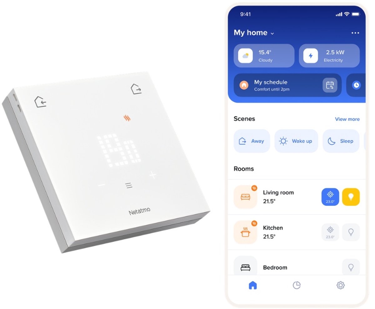Netatmo Smart Thermostat Original – Kabelgebundener Smart Thermostat – App-Steuerung, Einblick in den Energiesparverbrauch – Matter-kompatibel – Funktioniert mit Apple Home, Google Home, Alexa – Weiß