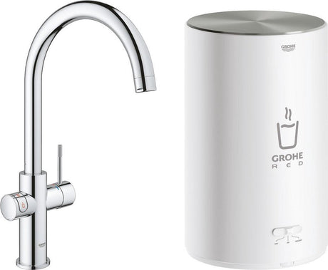 Grohe roter kompakter 3-in-1-Kochwasserhahn – C-Auslauf – 4-Liter-Boiler – Chrom