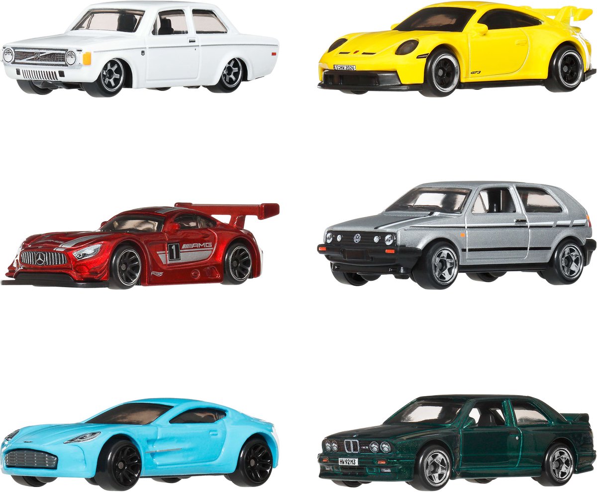 Hot Wheels Spielzeugautos aus Metall – Set mit 6 Fahrzeugen im Euro-Stil