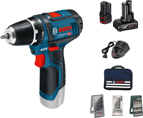 Bosch Blue GSR 12V-15 Akku-Bohrschrauber | 12V 2,0Ah + 4,0Ah Batterie | + 39 Zubehörteile - 0615990g6l
