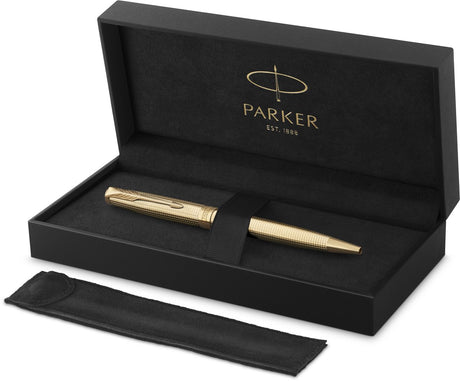 Parker Sonnet Ciselé Special Edition Kugelschreiber, Kappe, Schaft und Details mit Goldfinish, mittelgroß, schwarze Tinte