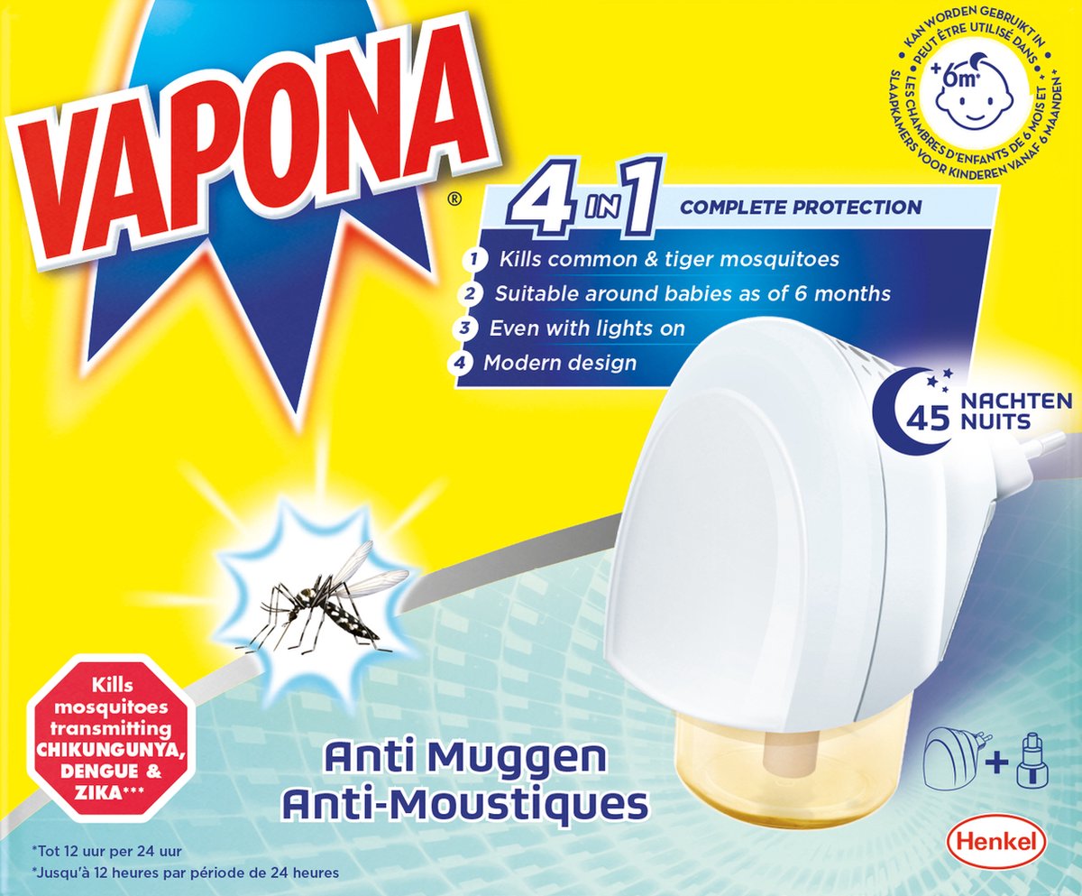 Vapona Anti-Mücken-Stecker – gegen Mücken und Tigermücken – wirksamer Schutz – langlebig – Insektenbekämpfung – 45 Nächte