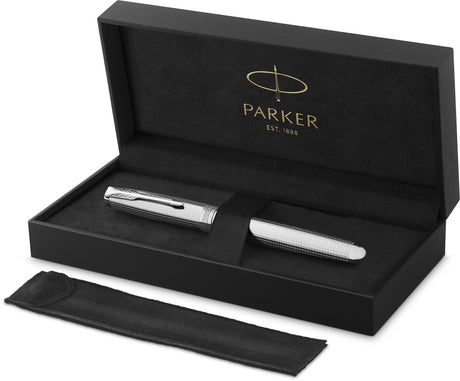 Parker Sonnet Ciselé Special Edition Tintenroller, Kappe, Schaft und Details mit Palladium-Finish, feine, schwarze Tinte