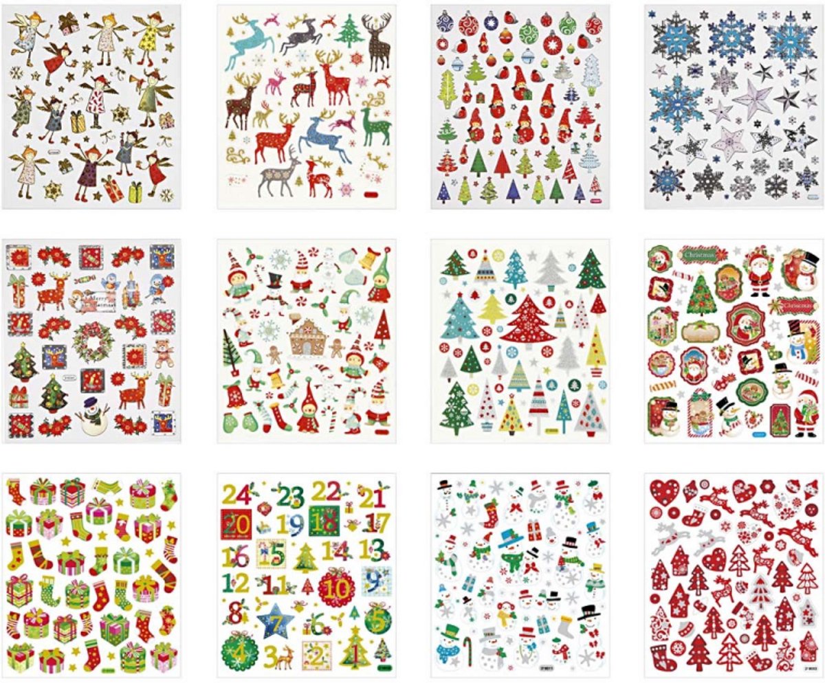 Creativ Company Weihnachtsaufkleber-Paket, 12 Blatt