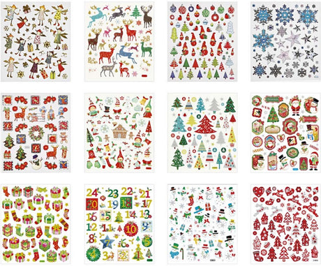 Creativ Company Weihnachtsaufkleber-Paket, 12 Blatt