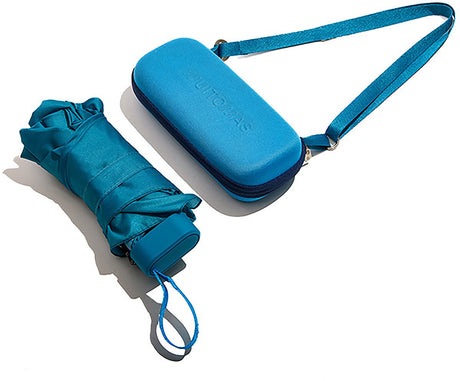 Muitomas Regenschirm + Hülle – Schultergurt – ultraleicht – Teleskopgriff – Hardcover – Blau