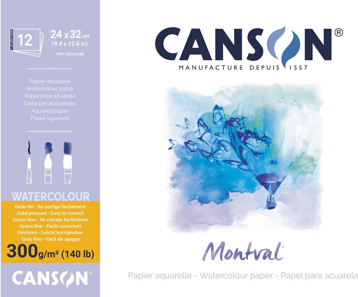 Canson Montval Aquarellpapier | weiß mit feiner Körnung 300 g m² | ft 24 x 32 cm | Block mit 12 Blatt