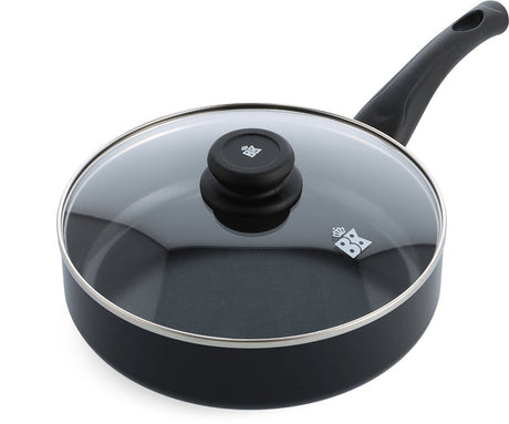 Bk brilliant hapjespan 24cm met deksel - 2.65l - pfas-vrije antikleeflaag – hapjespan inductie - keramische pan - ovenbestendig tot 160°c – koudgreep - met glazen deksel - zwart