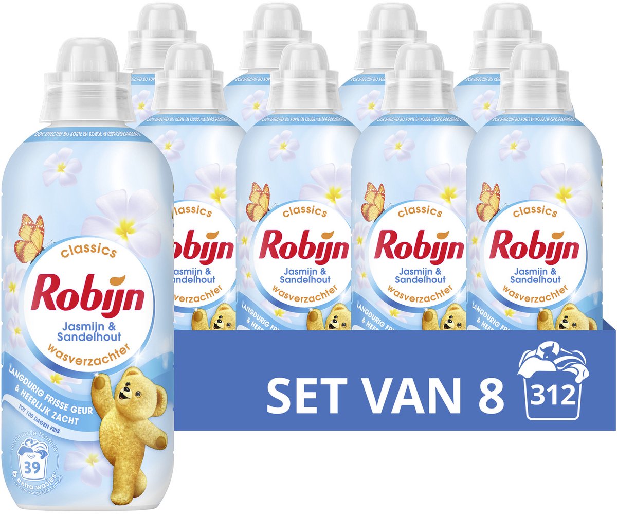Robijn - wasverzachter - jasmijn sandelhout - 8 flessen - 312 wasbeurten - voordeelverpakking