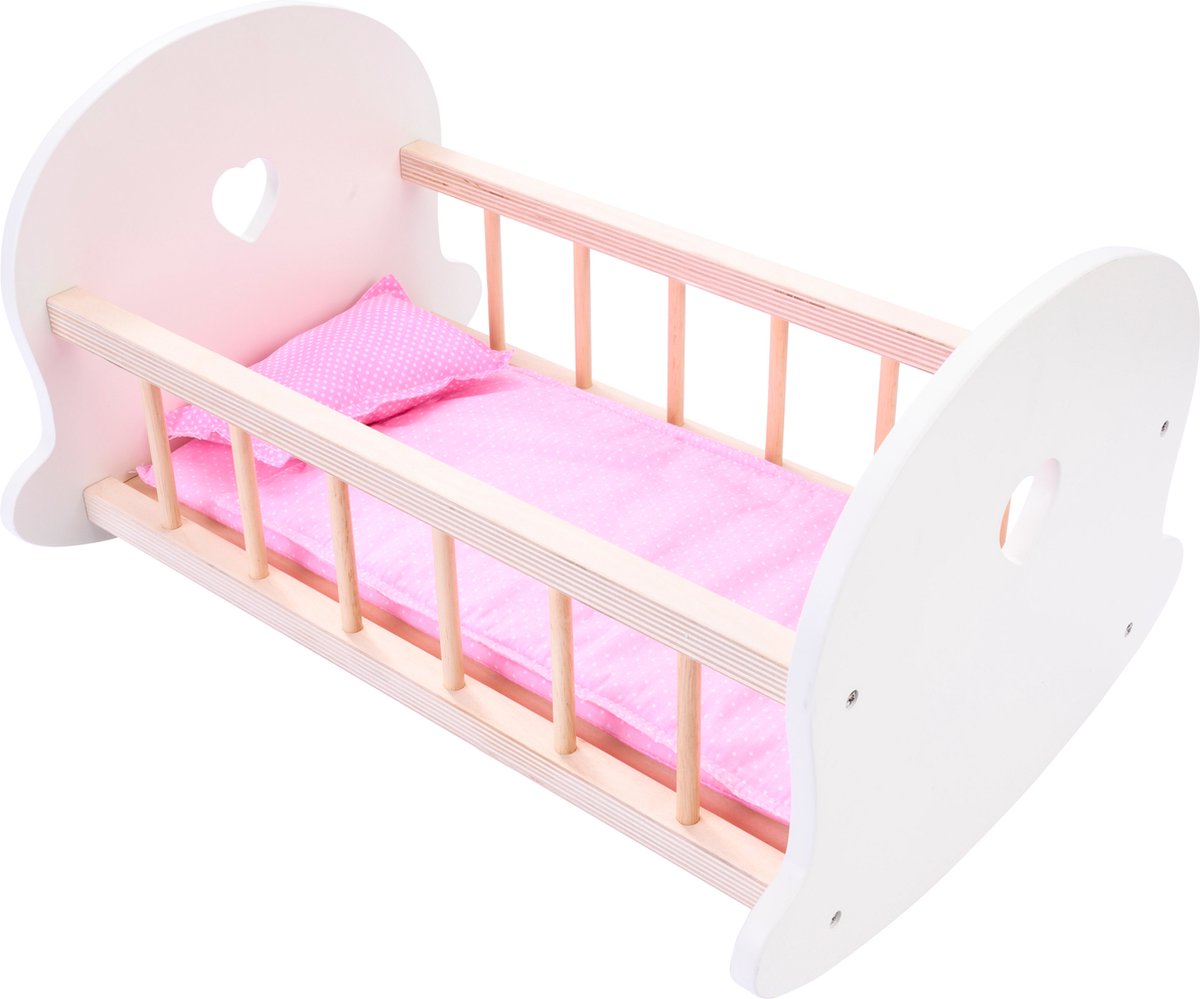 Longfield Puppenbett Schaukelwiege, rosa weiß