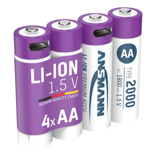 Ansmann wiederaufladbare AA-Batterien - Li-Ion - inkl. USB-C-Ladekabel – 4 Stück