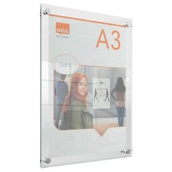 Nobo premium plus wandgemonteerde a3 poster frame voor documenten, posters - met hoekmontage - transparant acryl