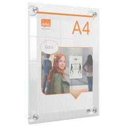 Nobo premium plus verplaatsbaar a4 poster frame voor aan de muur - met zuignapmontage - transparant acryl