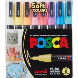 Uni-Posca Posca-Marker, Größe PC-3m, Strichstärke 0,9 - 1,3 mm, fein, verschiedene Farben, 8 div. 1 Box