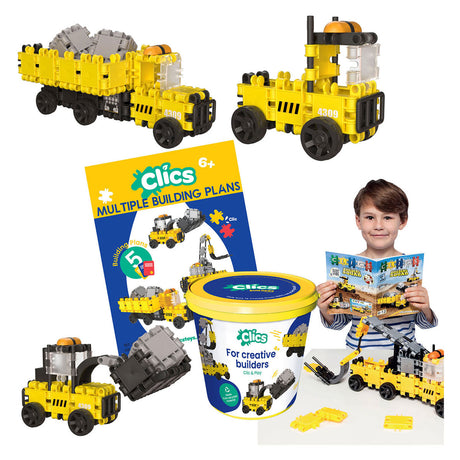 Clics Builders 5-in-1-Bausteine – nachhaltiges Spielzeug aus recyceltem Kunststoff – Baukasten 5 in 1 – Spielzeug 4,5,6,7,8 Jahre Jungen und Mädchen – Lernspielzeug – Montessori-Spielzeug – Konstruktionsspielzeug