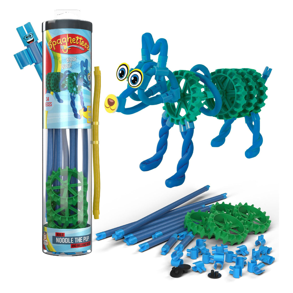 Clics spaghettez Noodle the Pup flexible building rods, 34dlg.