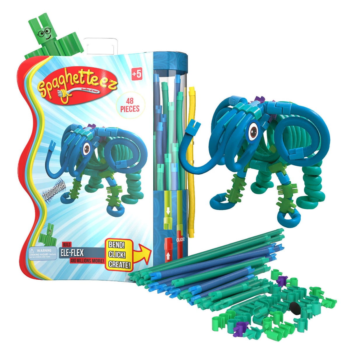 CLICS SpaghetteEez Ele-Flex Elephant Flexible Building Tiles, 48dlg.