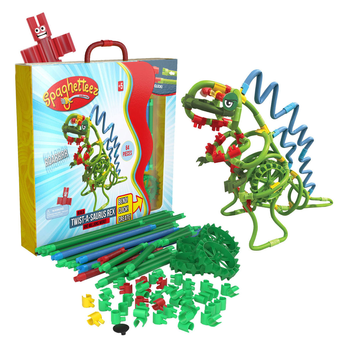 CLICS SPAGHETTEZ TWING-A-SAURUS Rex Barras de construcción flexibles, 64dlg.