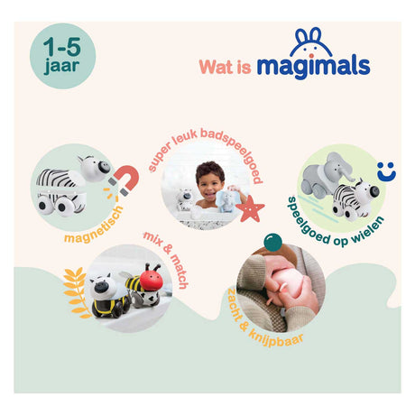 Magimals Wheely Safari Box – interaktive magnetische Tiere auf Rädern (6 Stück). Lustiges und kreatives Spielzeug, perfekt für die Badewanne oder unterwegs!