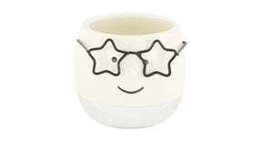 Planter face with glasses ceramic 7.5x7.5x6.5cm silver