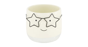 Planter face with glasses ceramic 11.8x11.8x10.5cm silver