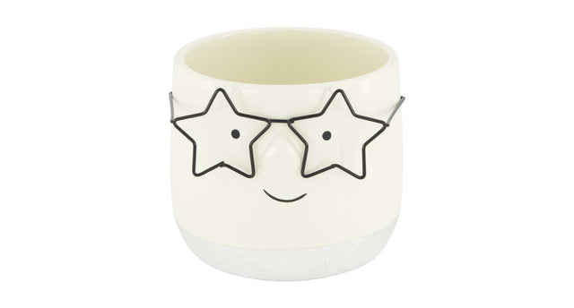 Planter face with glasses ceramic 11.8x11.8x10.5cm silver