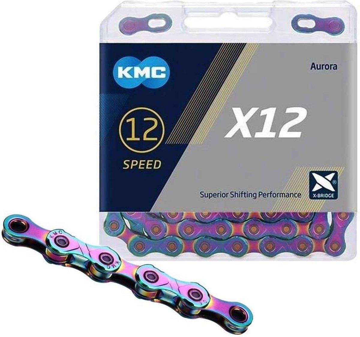KMC X12 Aurora Blue 126 Schakels - Fahrradkette mit doppelter x -Brücke - 12 - Geschwindigkeit