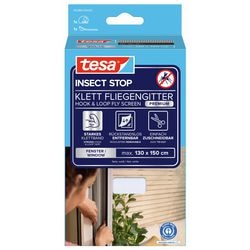 Tesa Insect Stop H L Fliegengitter Premium für Fenster – Insektenschutz mit starkem Klettverschluss, rückstandslos abnehmbar, zuschneidbar – 130 x 150 cm – weiß (leichter Sichtschutz)